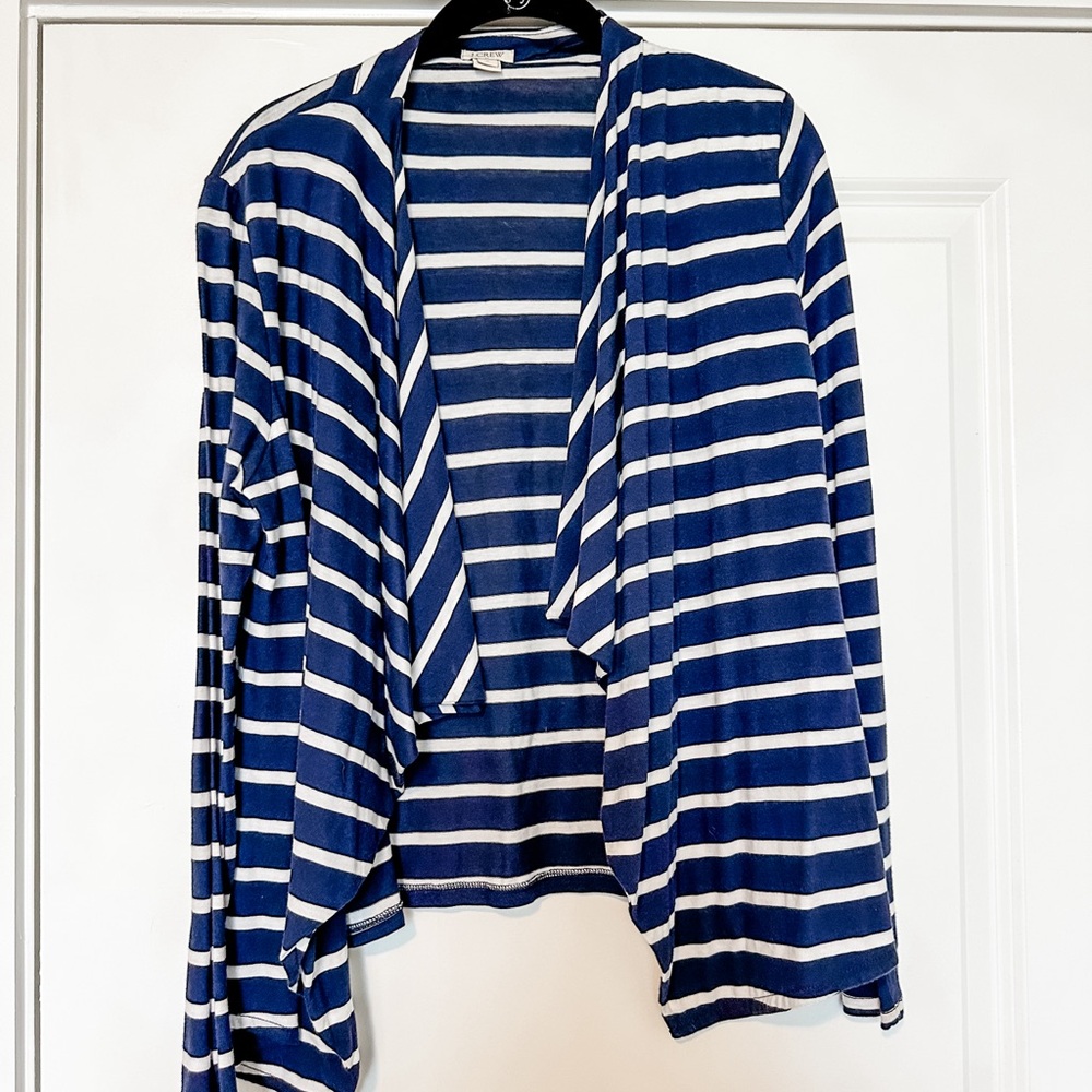 J. Crew Striped Cardigan, Navy + White, Medium, Flowy